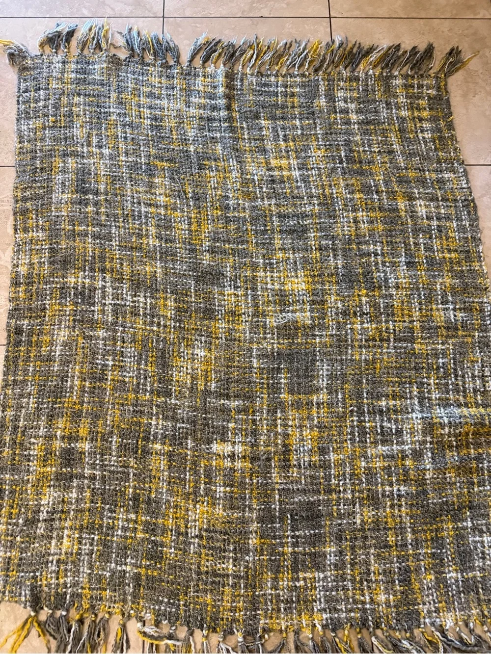 2 Loloi Chunky Knit Woven Throw Blankets Teal Blue Gold Yellow Gray Fringe